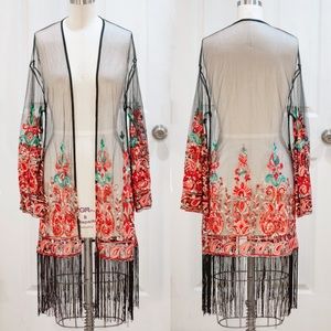 Embroidered Fringe Kimono